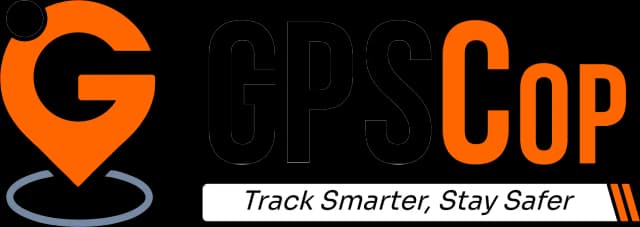 The gpscop-logo-black designed for dark themed interfaces with orange accents.
