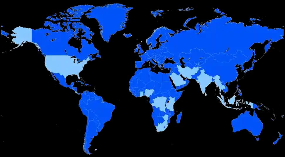 World map highlighting global presence.