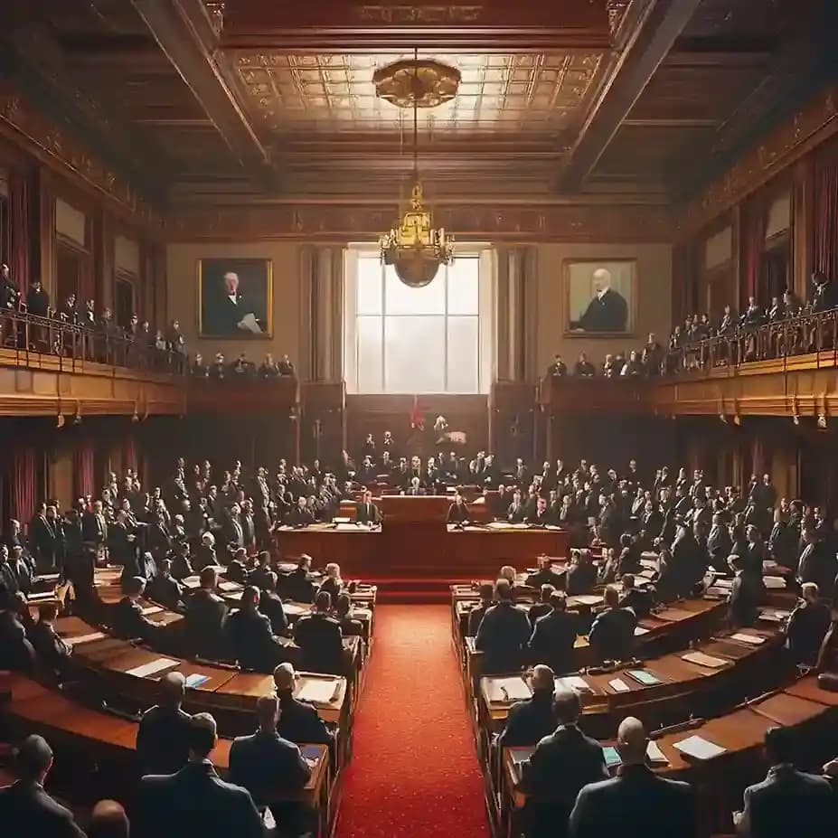A grand, traditional assembly hall representing government institutions and the specialized digital infrastructure required for public administration.