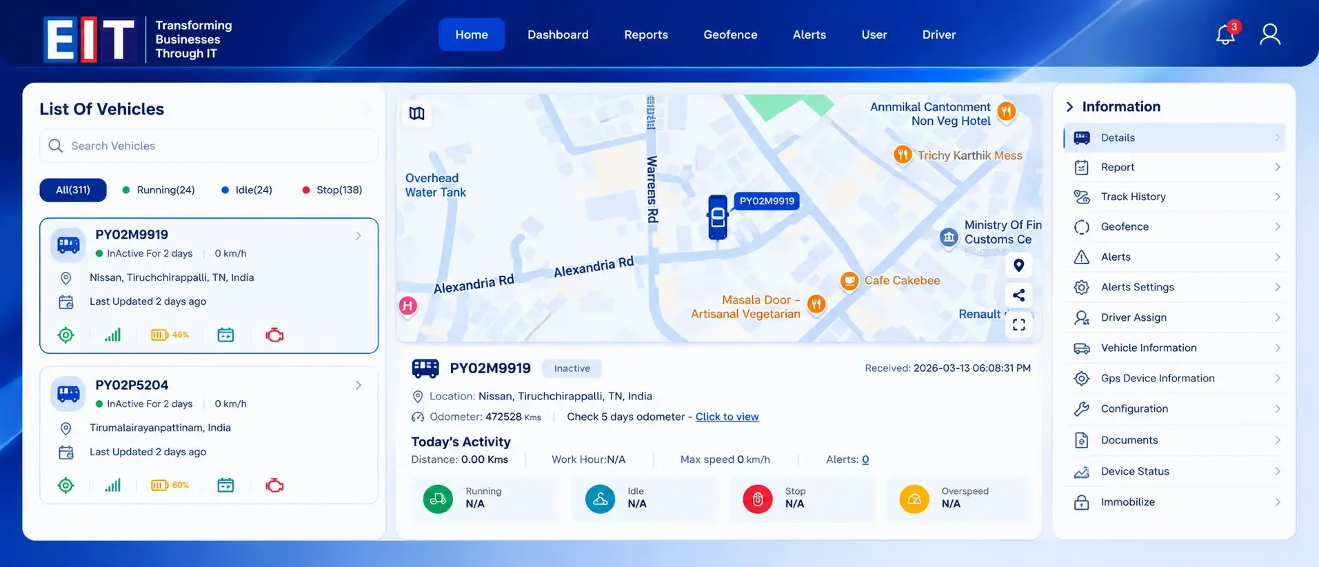 GPS vehicle tracking system with fleet grid view