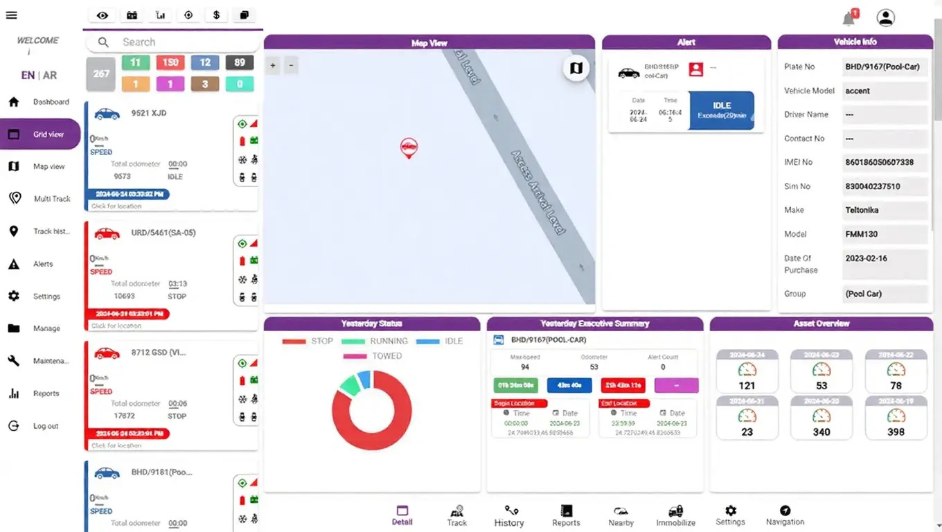Fleet tracking dashboard with live map and alerts, built using End-to-End Web Development Services.