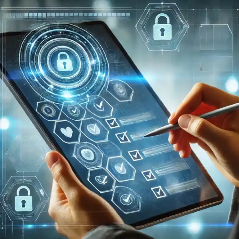 cybersecurity audit digital security assessment on tablet device