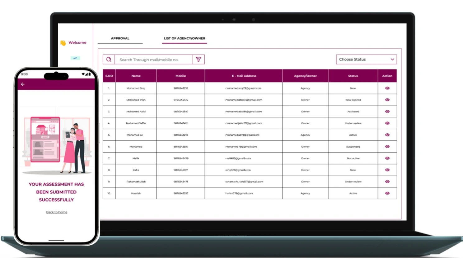  Laptop and smartphone displaying rental approval dashboard for property-management-near-me services.