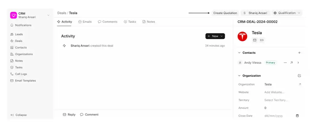 Sleek crm-sales-dark interface for generating professional business quotes within a secure dark-mode environment.
