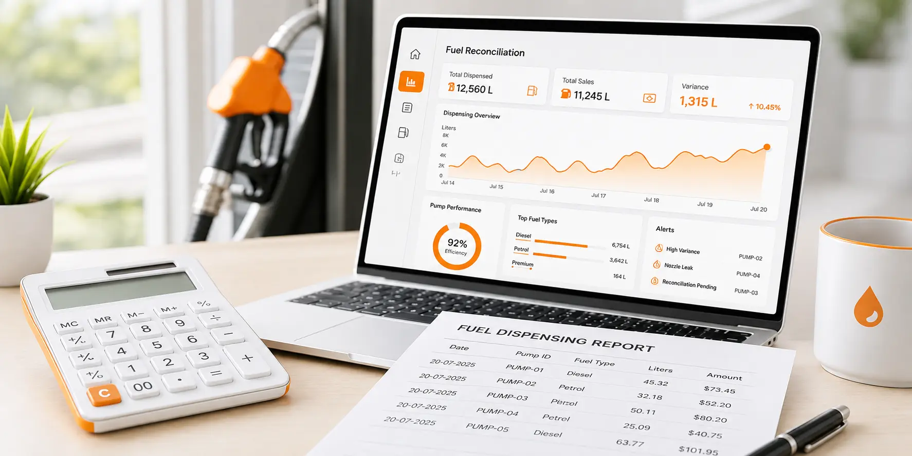 Fuel reconciliation monitoring dashboard for accurate dispensing records