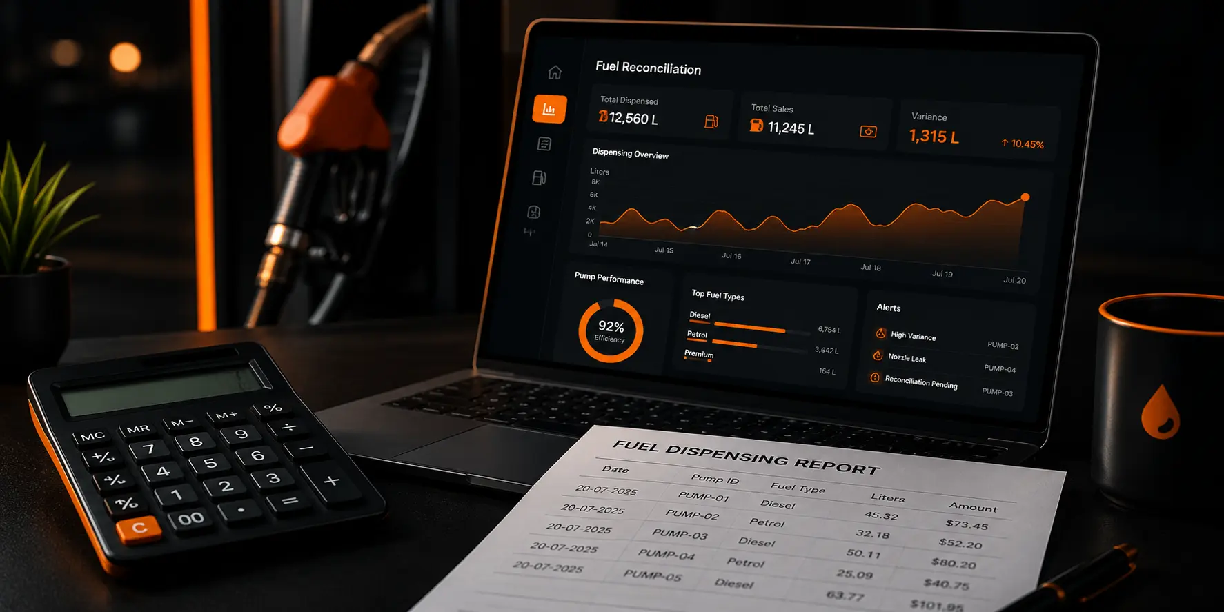 Fuel reconciliation monitoring dashboard for accurate dispensing records