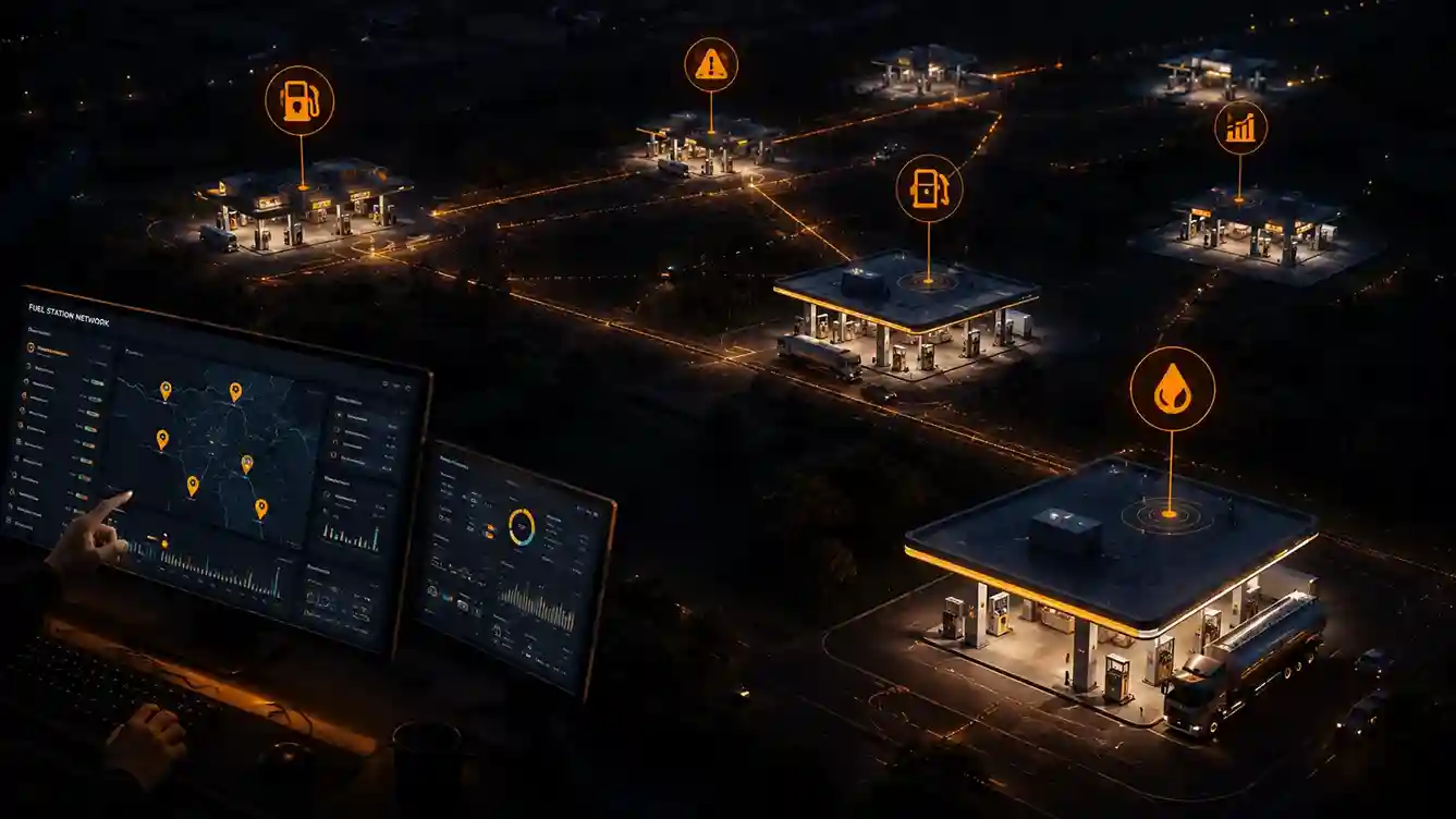 Multi-station fuel management system for petrol pump operations