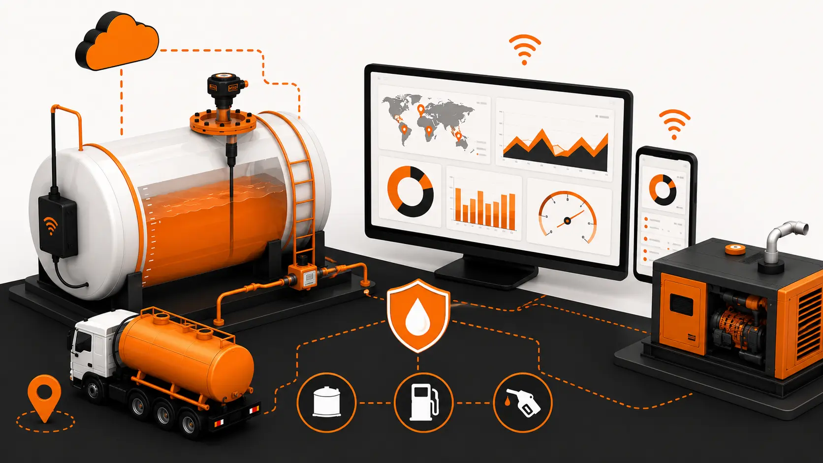 Fuel tank monitoring system for remote fuel level tracking