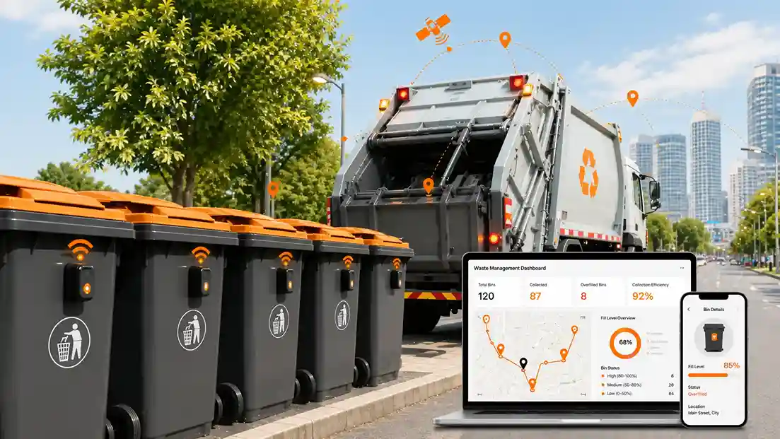Smart bin monitoring system for garbage vehicles and waste collection