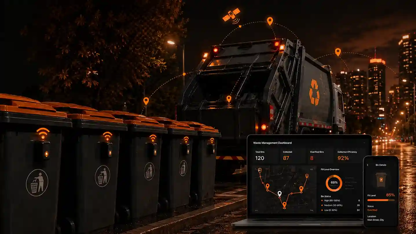Smart bin monitoring system for garbage vehicles and waste collection