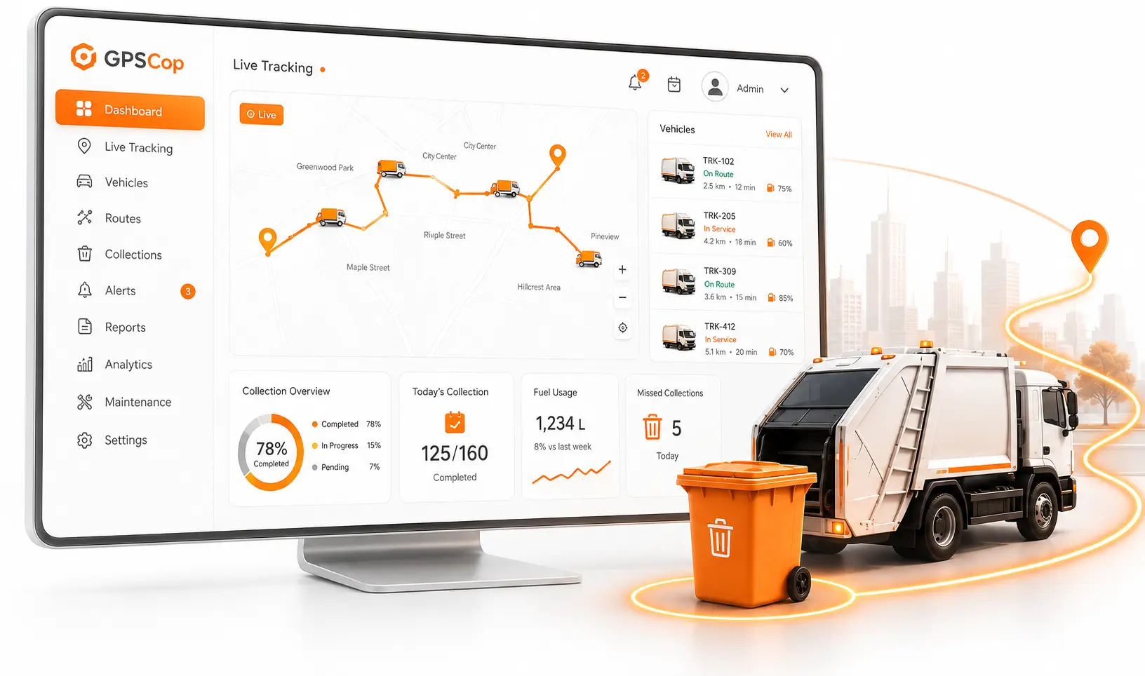 GPS tracking for garbage trucks with live location monitoring