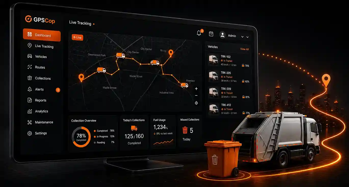 GPS tracking for garbage trucks with live location monitoring