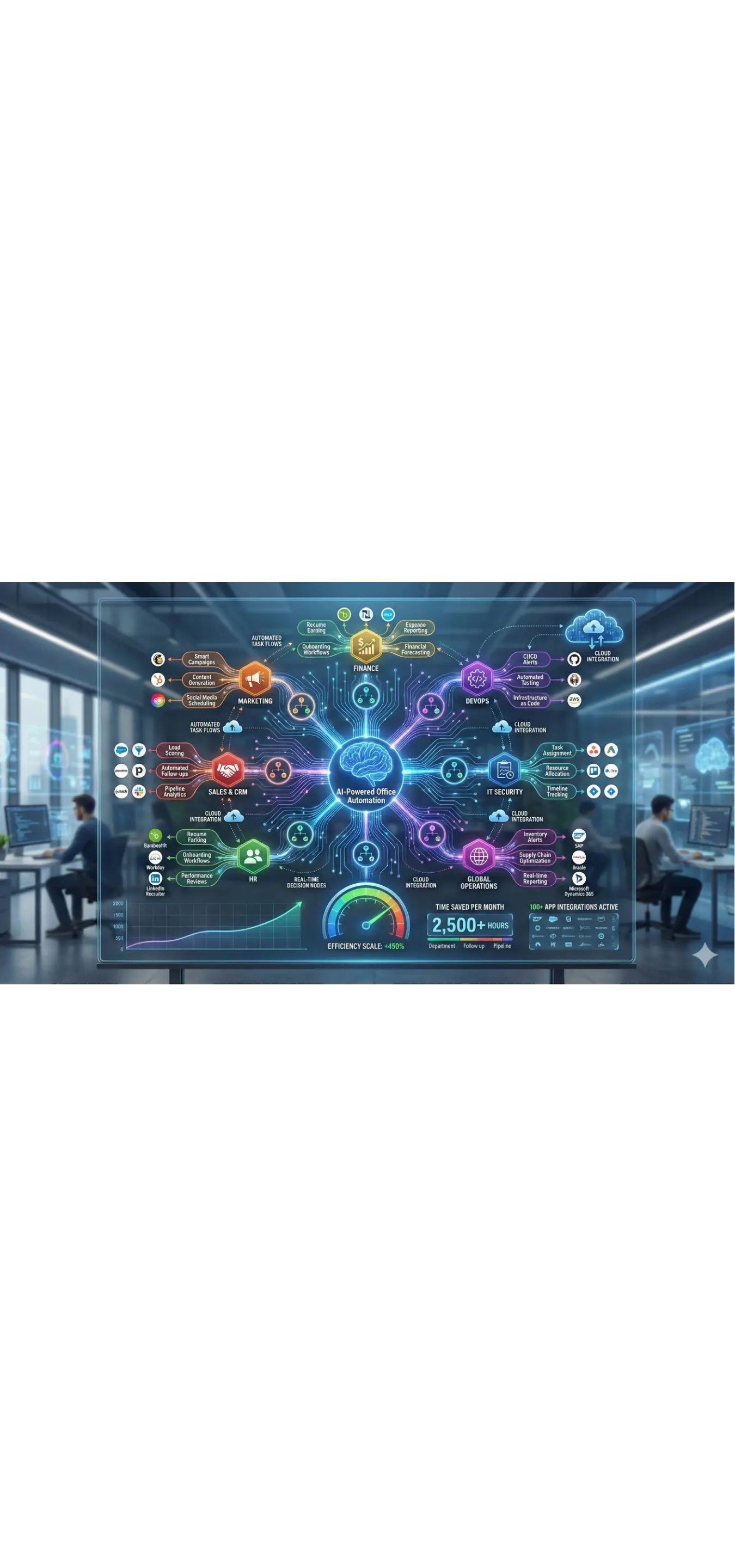 AI analytics dashboard with interconnected data, KPIs, and smart business metrics.