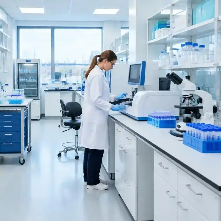 Scientist working with analytical instruments in a research laboratory
