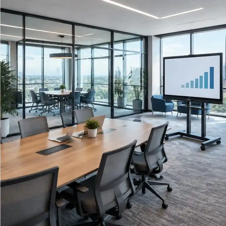 Commercial office with a shared mobile presentation screen