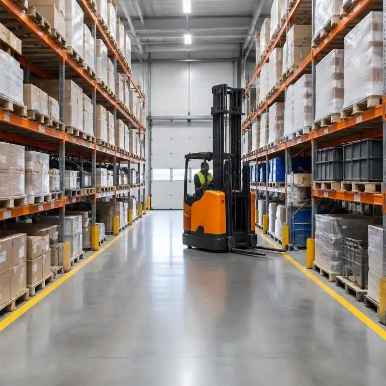 Warehouse storage racks and an electric forklift