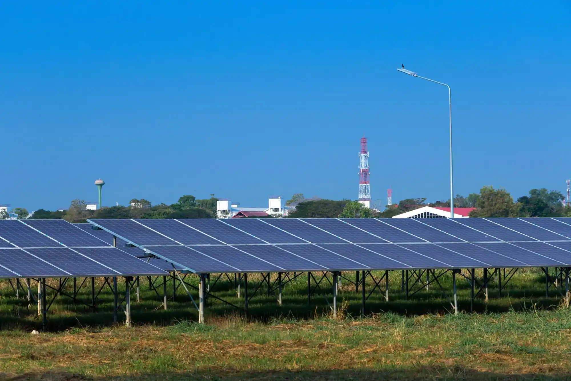 Solar panel field for solar plant remote monitoring.