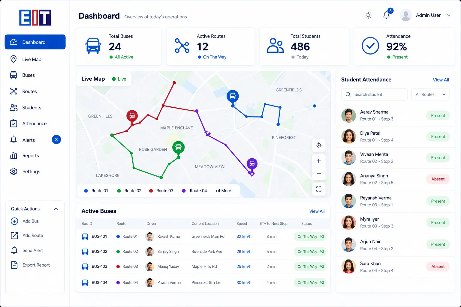 Real time school bus tracking system with live bus location monitoring