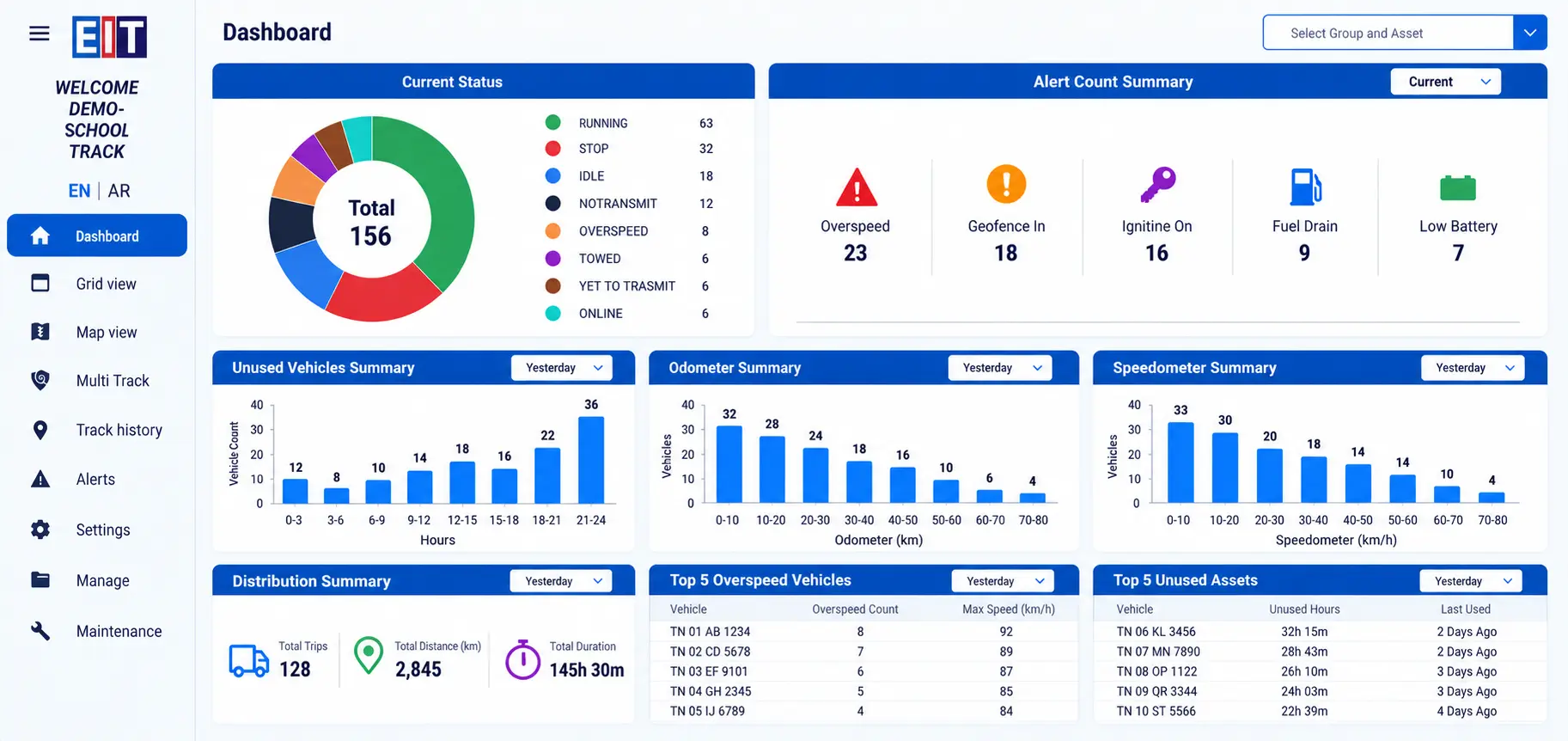 School bus tracking system dashboard for live bus operations monitoring